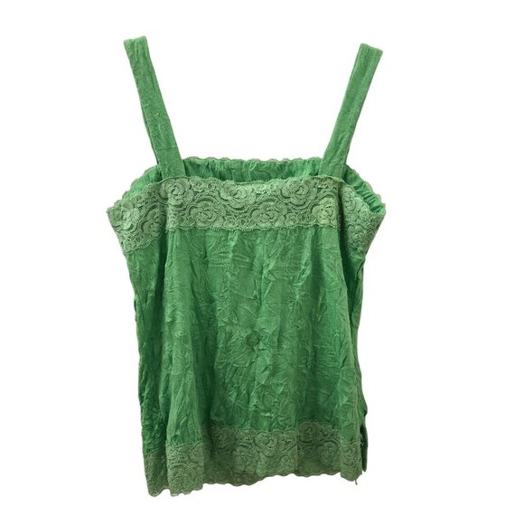 Vtg Xhilaration Tank Top Medium Green Lace Trim Crinkle Texture Y2K Festival - Picture 2 of 9